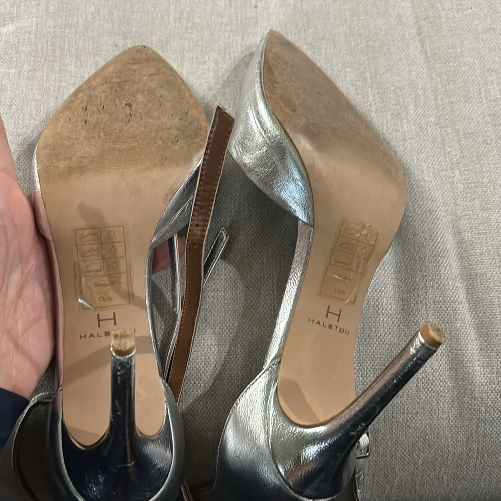 H by Halston “London” Silver Leather High Heel Ankle Strap Pump Sz 8 #12